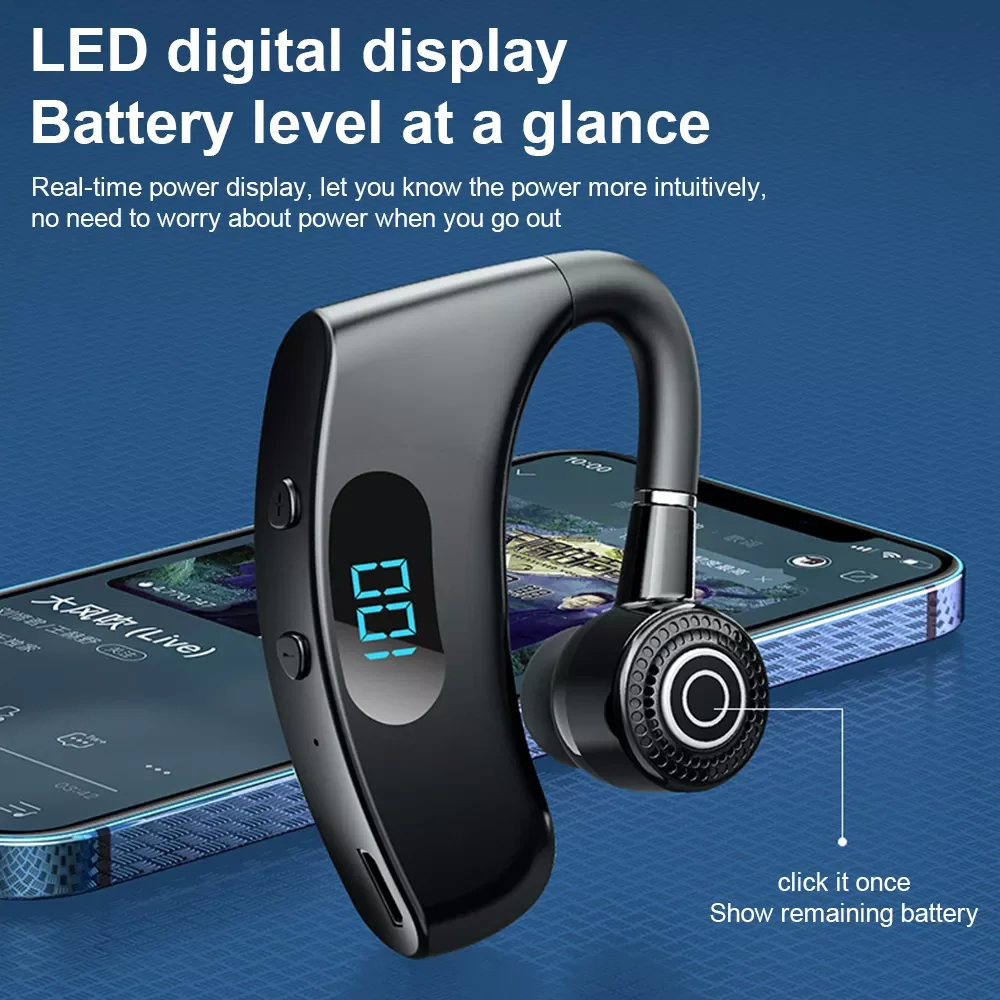 

V12 Wireless Headsets LED Display Long Standby Time Headphones Stereo BT 5.2 Stereo Earhook Earphones for Business