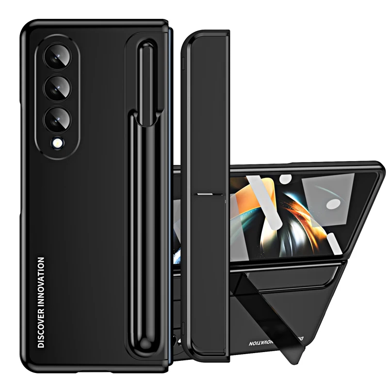

Чехол Funda для Samsung Galaxy Z Fold4 Z Fold3, невидимый кронштейн, слот для ручки, золотой армированный ударопрочный защитный чехол для телефона