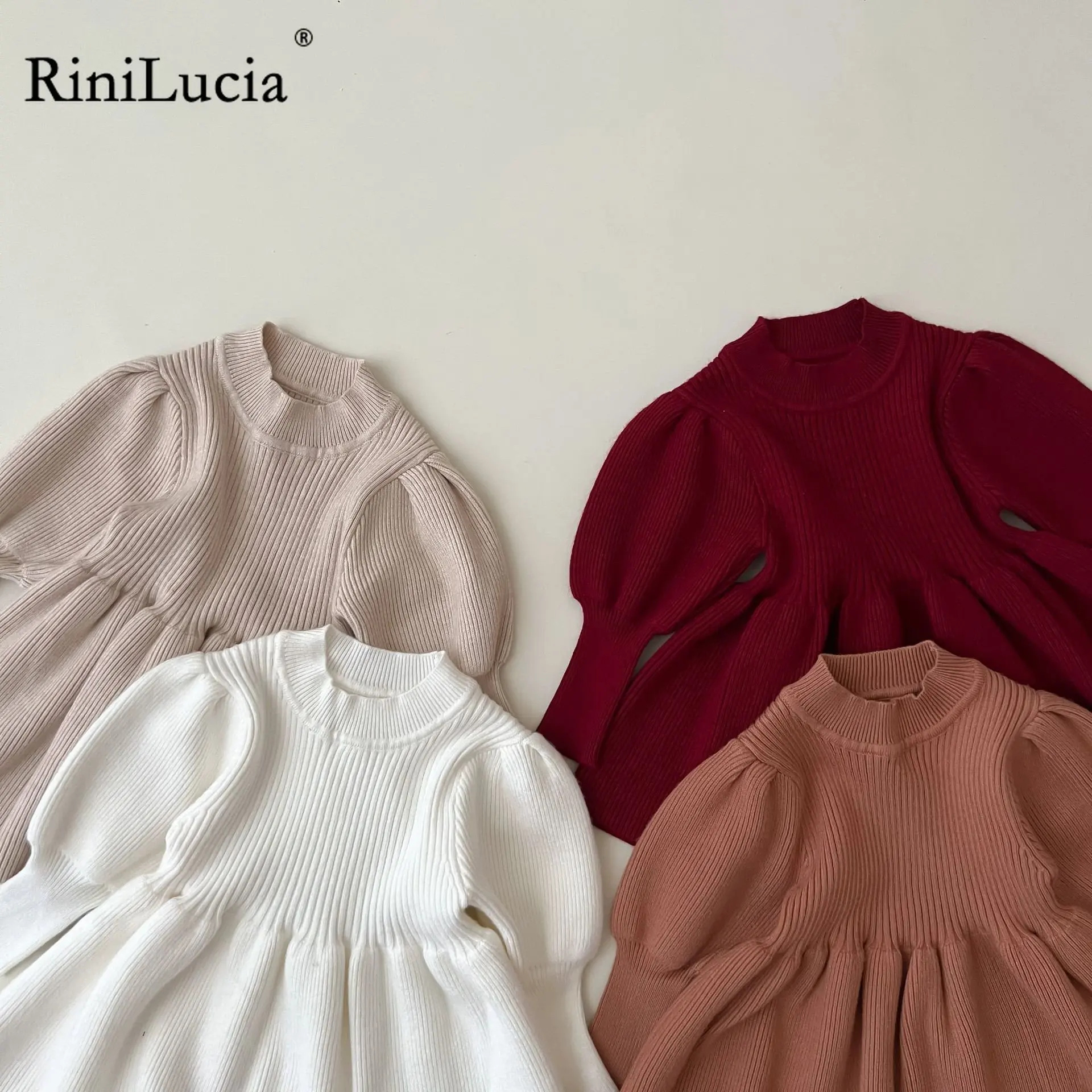 

RiniLucia 2023 New Born Baby Girls Dress Spring Clothes Long Sleeve Solid Dresses for Baby Girls Clothing Outfit Wear Dress
