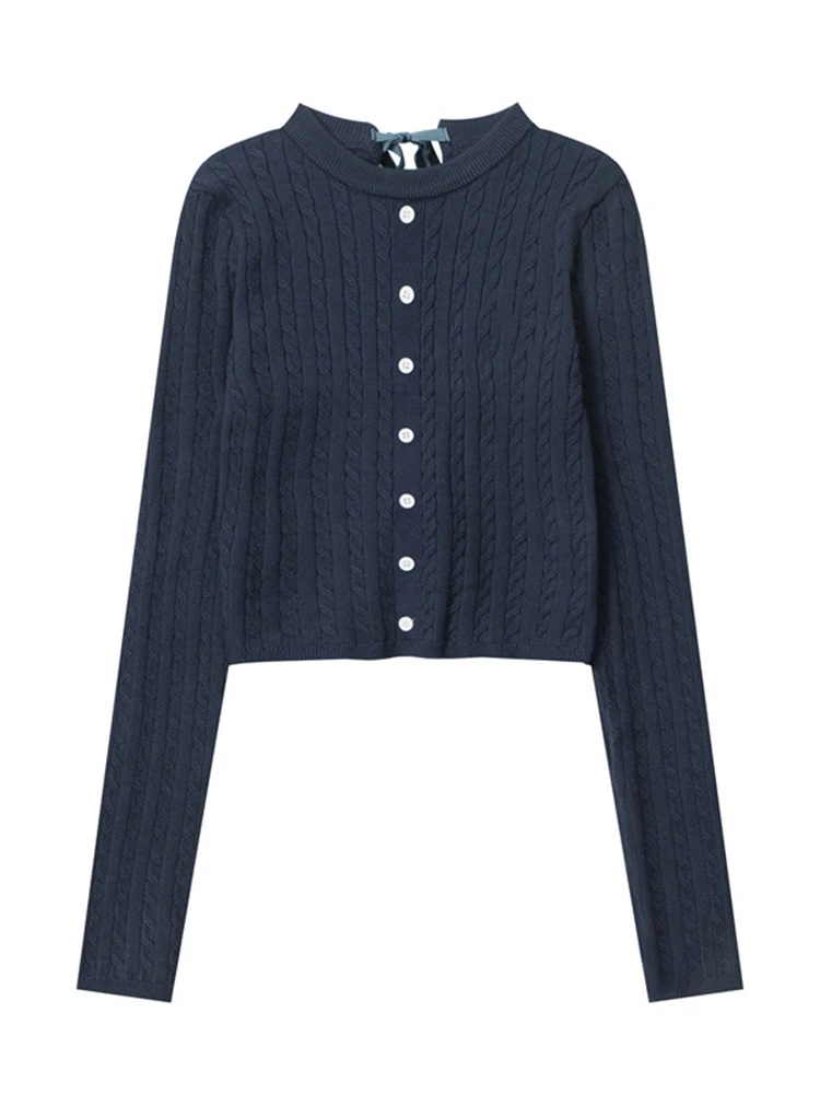 

Winter knitted jacquard tied rope long-sleeved short sweater design sense of hot girls y2k 90s Harajuku casual campus sweater