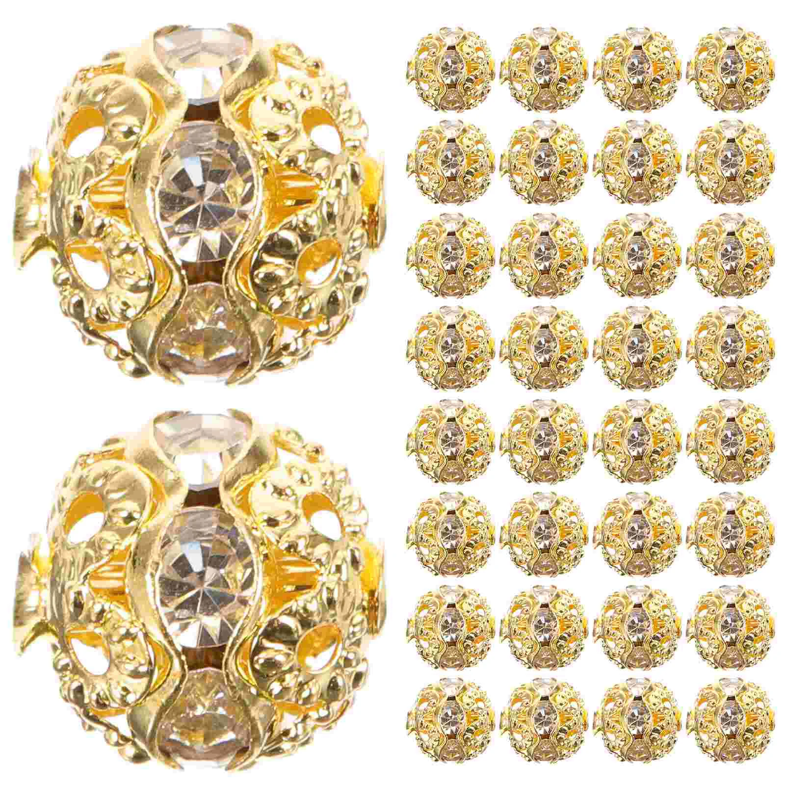 

100Pcs Loose Beads Rhinestone Inlaid Metal Crafting Spacer Beads Crafts Findings