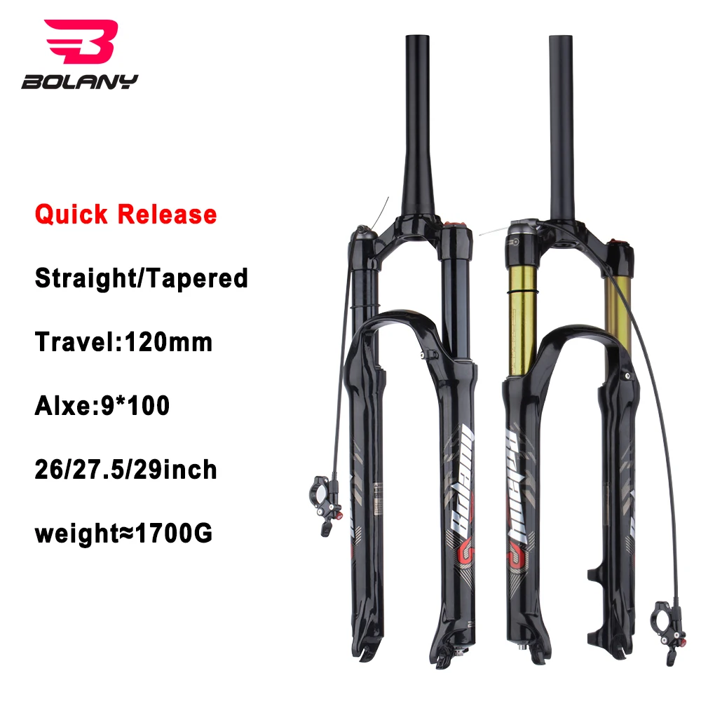 

Bolay MTB suspension air oil front fork magnesium alloy shock absorber fork stroke 120mm 26/27.5/29 "straight/conical tube quick