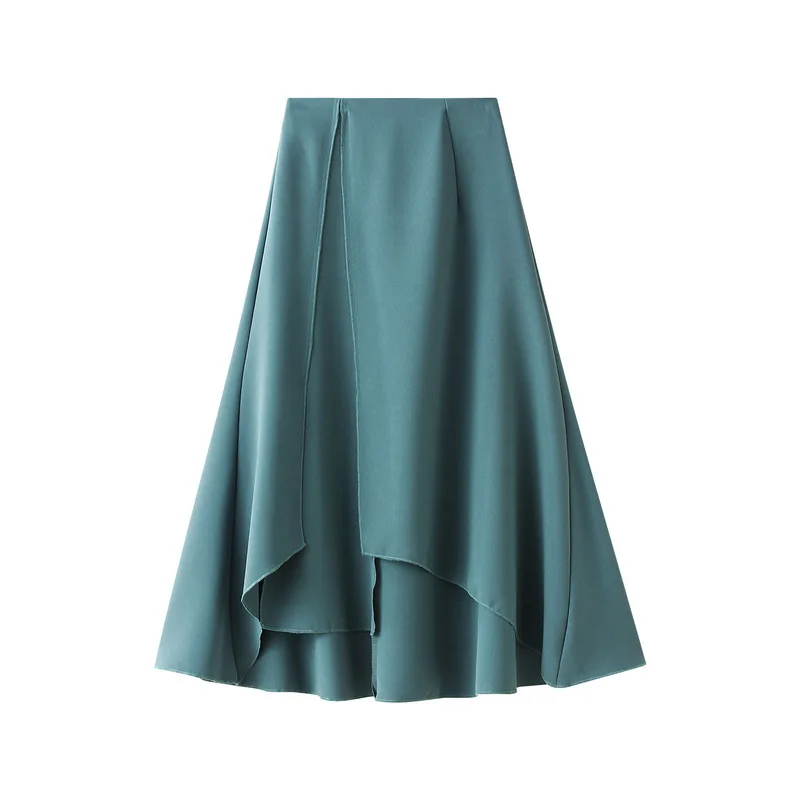Green Black Irregular Skirt Women 2022 Spring Summer Fashion High Waist A-Line Skirts Female Solid Color Casual Skirt