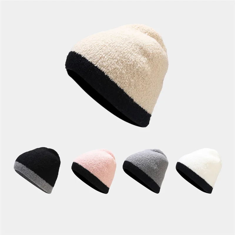 

2022 Autumn and Winter Acrylic Patchwork Knitted Hat Warm Skullies Cap Beanie Hat for Men and Women 09
