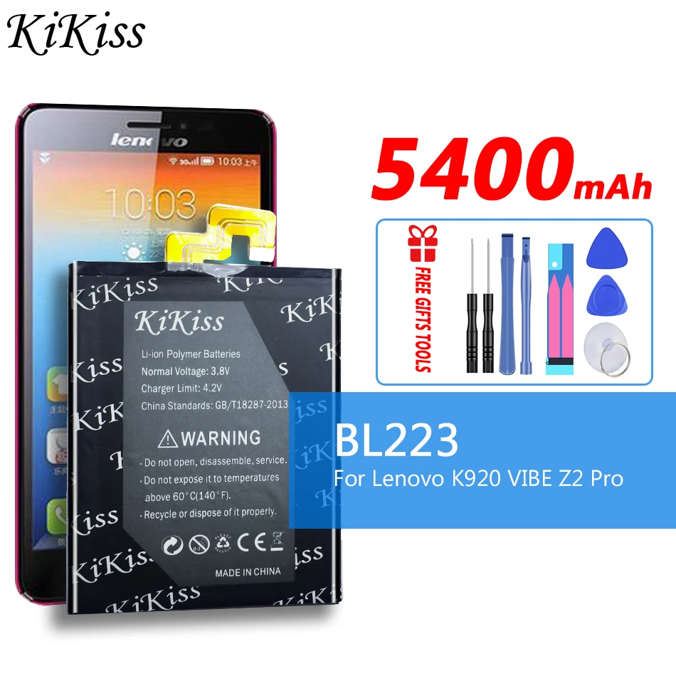 

KiKiss Large Capacity 5400mAh BL223 Lithium Polymer Rechargeable Battery For Lenovo K920 VIBE Z2 Pro Replacement Batteries