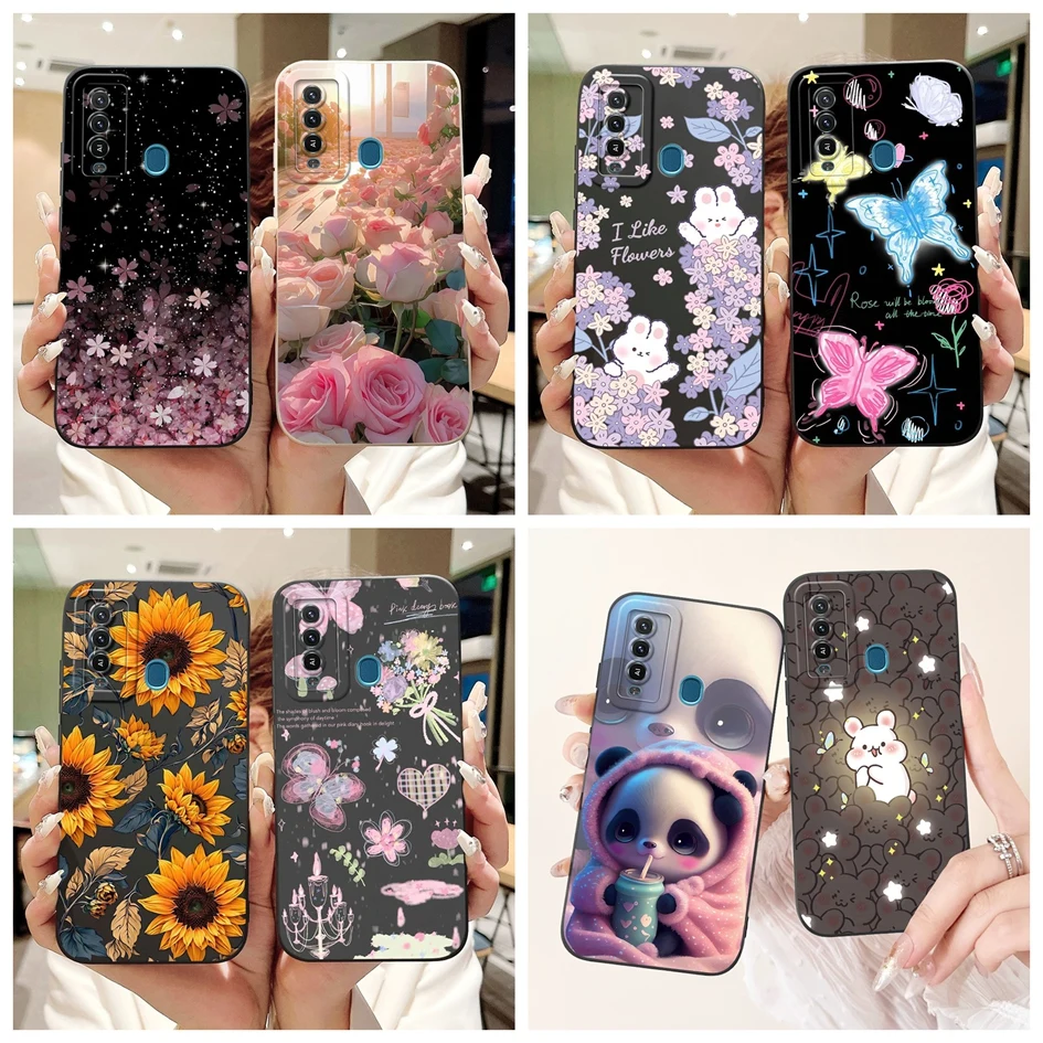 Чехол для Itel P37 Pro с красивым цветком и мультяшным кроликом мягкая силиконовая