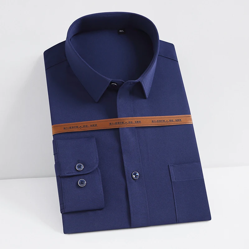 Men's Business Casual Long Sleeve Slim Fit  Solid Color Male Social Shirt Black Blue White Purple Pink