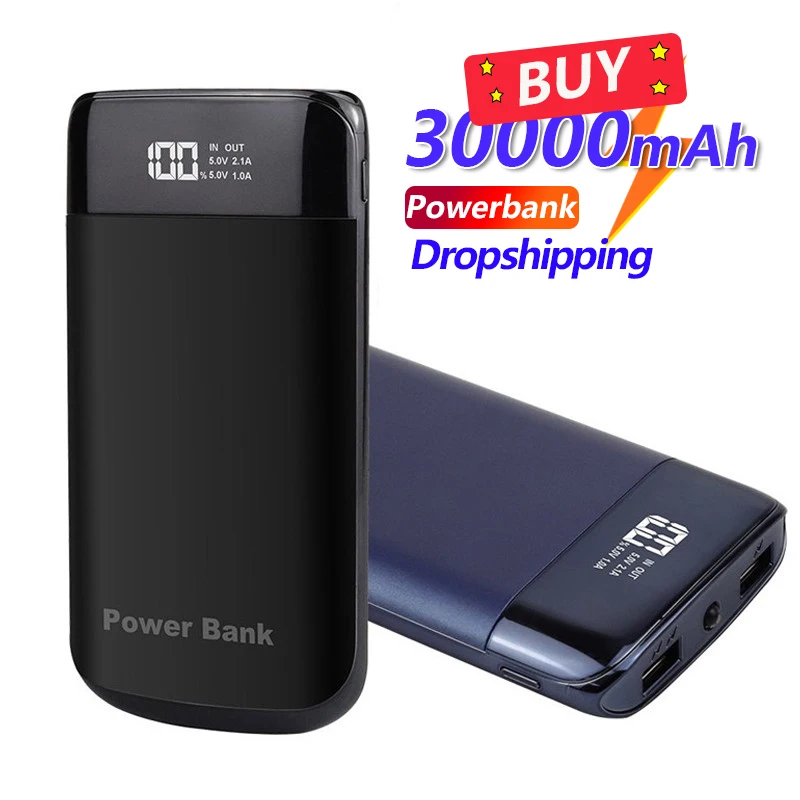 

30000mAh Fast Charging Power Bank Portable Charge LED Light Digital Display External Battery Charger for Xiaomi Phone Samsung