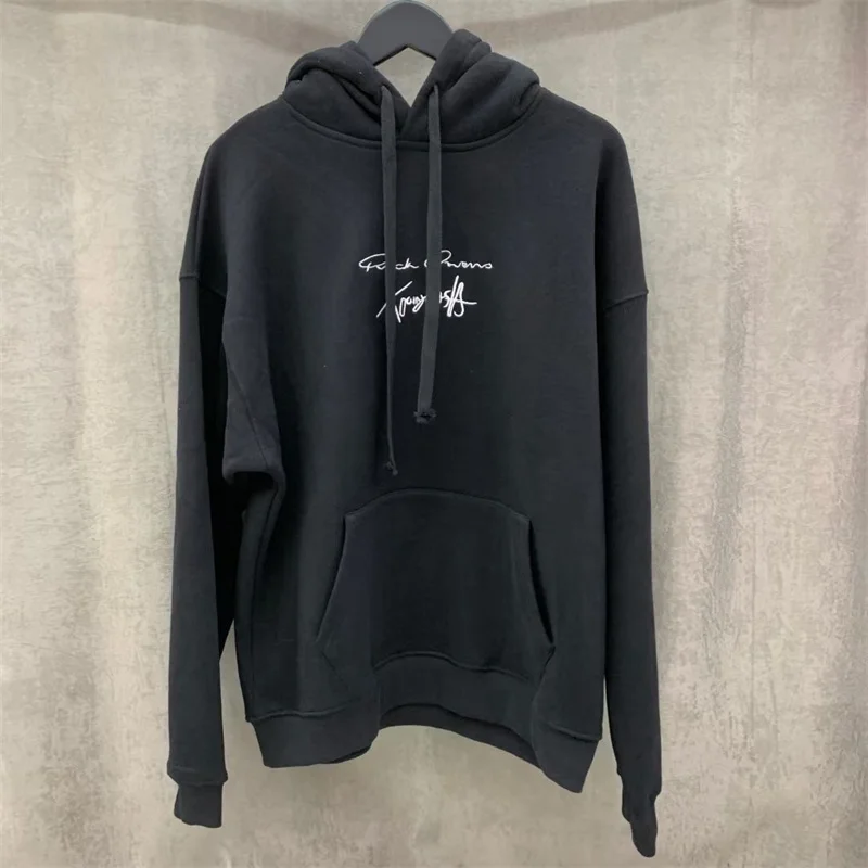 

MM6 Black Plush Hoodie Correct 1:1 Label Vintage Embroidery Letter Printing Extra Large Couple Casual Hoodie