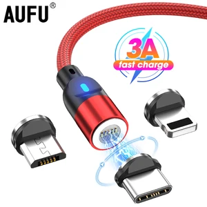 aufu 3a magnetic usb cable for iphone samsung xiaomi huawei micro type c fast charging data charge usb c mobile phone cable free global shipping