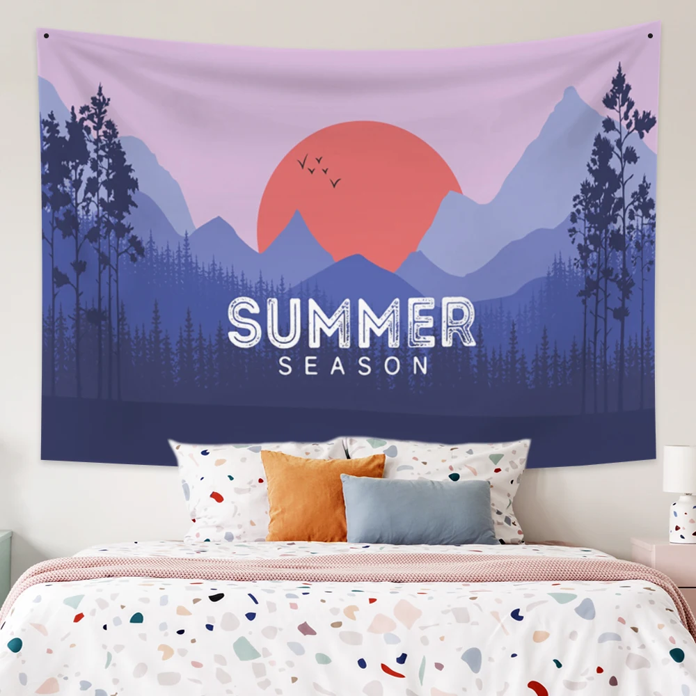 

Anime Sunset Tapestry Retro Sun Minimal Geometric Abstract Art Print Boho Wall Hanging Bohemian Decor Dorm Living