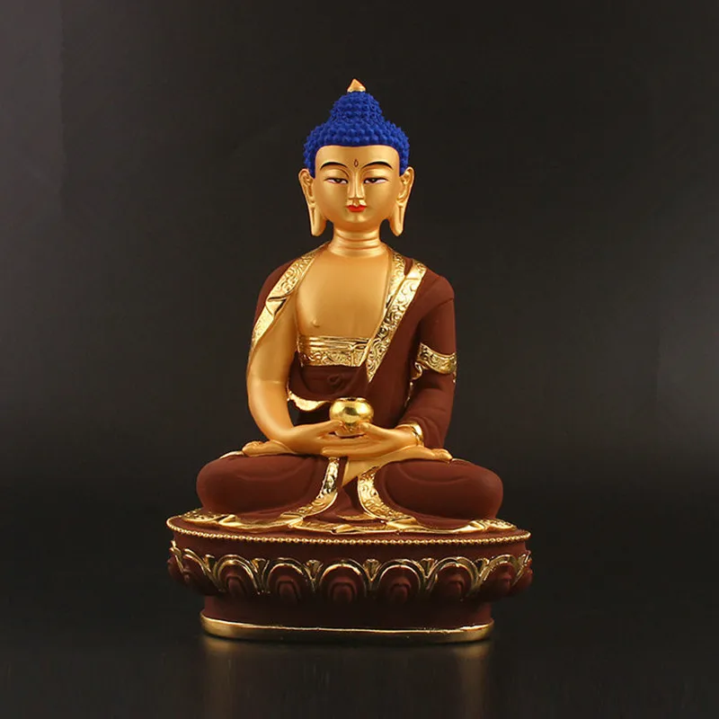 21cm Brown Plated Auspicious Rulai Bodhisattva Buddha Statue,Resin Sweeping Demon Home Putting Decoration