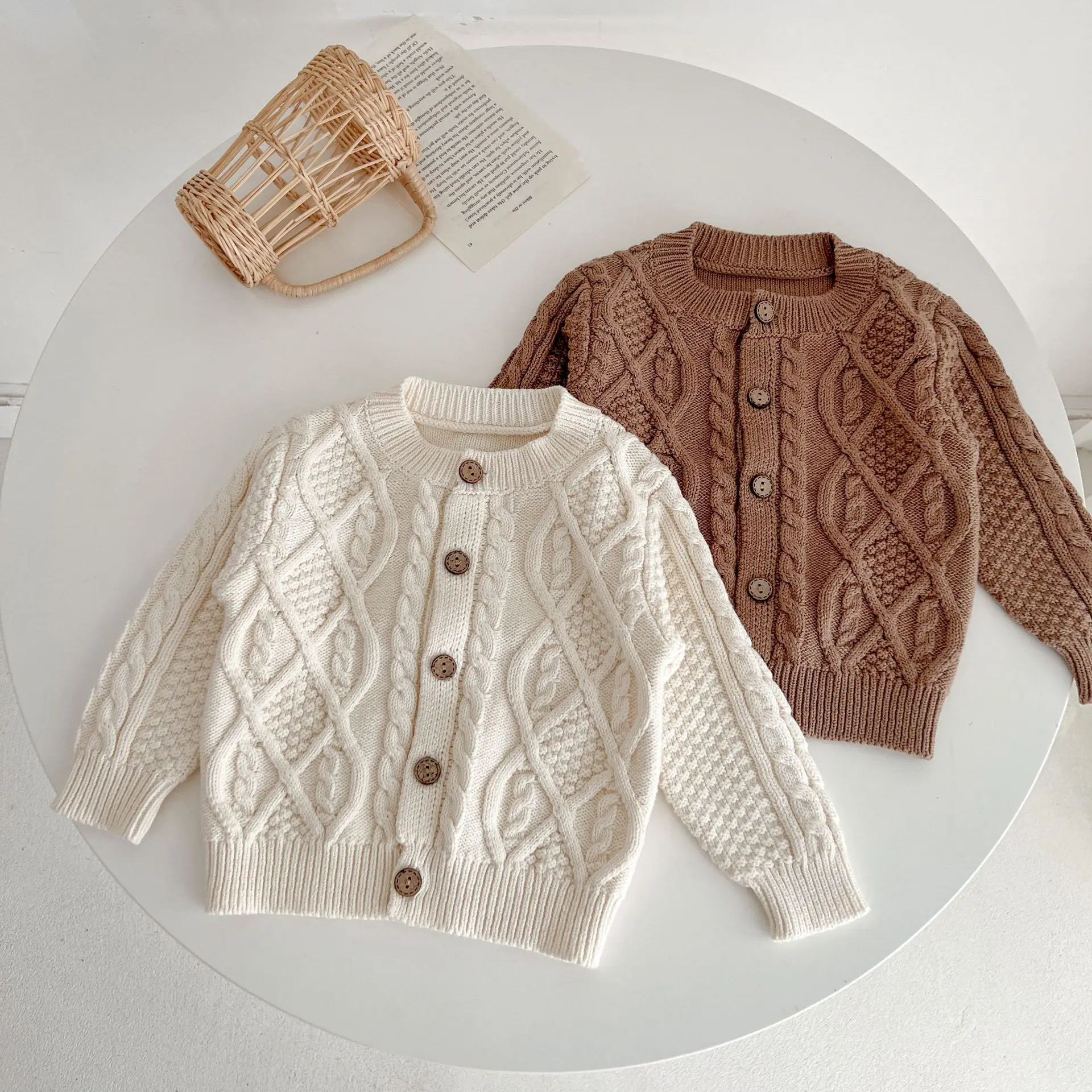 

Boys Casual Solid Cardigan Kids Twist Pattern Sweater Baby Simple Knitwear Coat Girls Toddler Slouchy Cotton New Costume