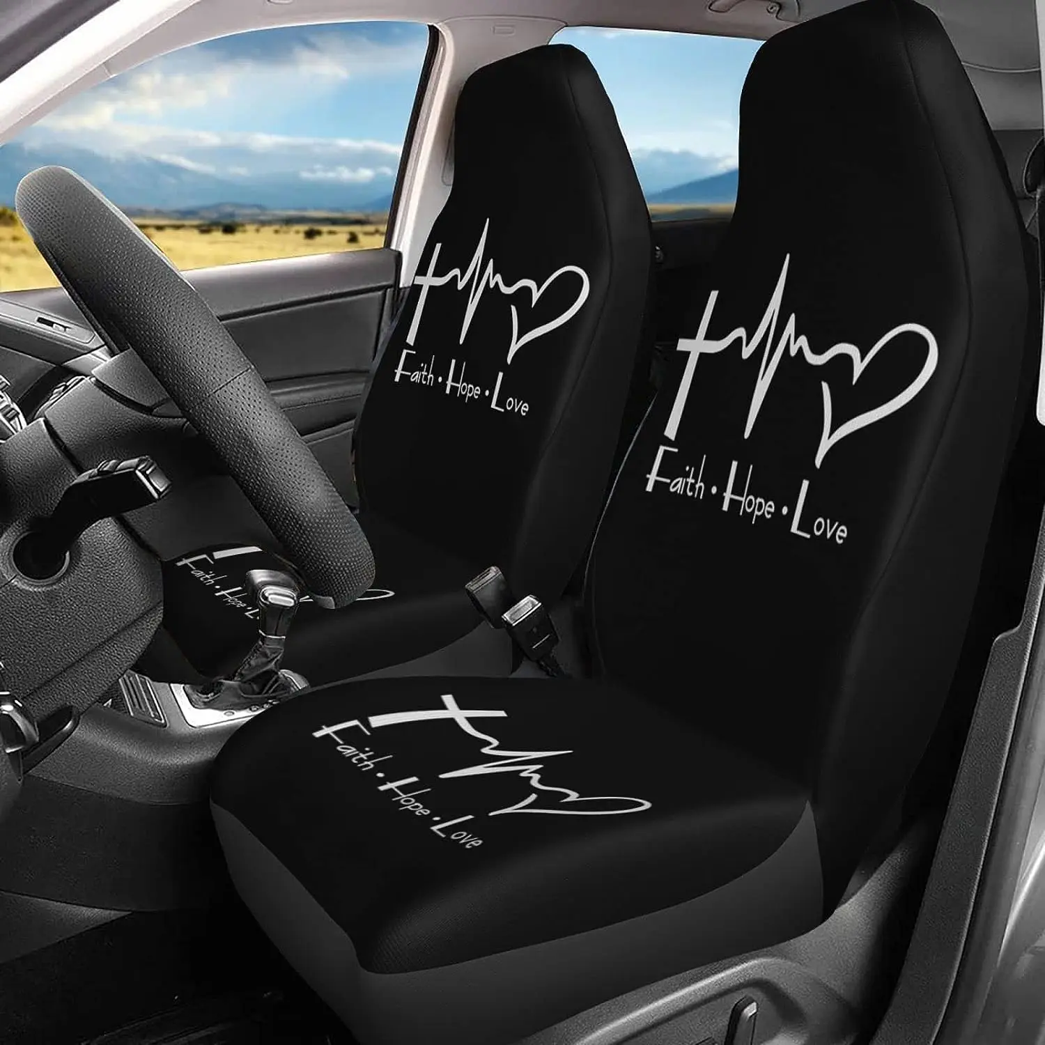 

Faith Hope Love Cross Heart Car Seat Covers Front Vehicle Seat Protector Car Mat Covers Universal Fit for Vehicle Sedan SUV