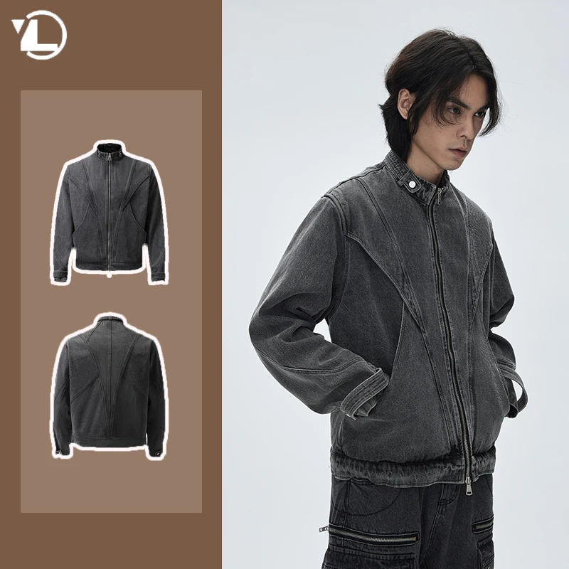 Мужская мотоциклетная куртка в стиле пэчворк простой модный ковбойский жакет