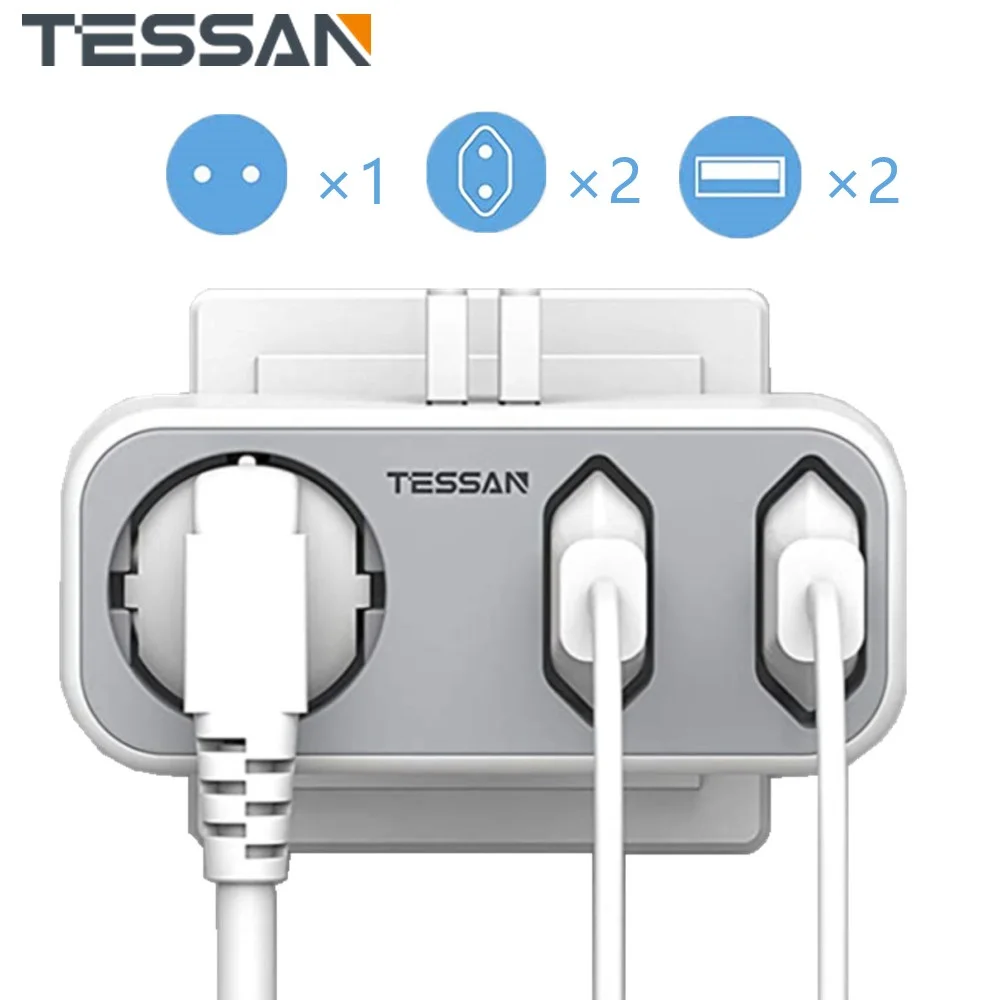 

TESSAN EU KR Plug Adapter Electric Extension Socket with 3 AC Outlets 2 USB Ports 230V 3600W Wall Charger for Home/Office/Travel