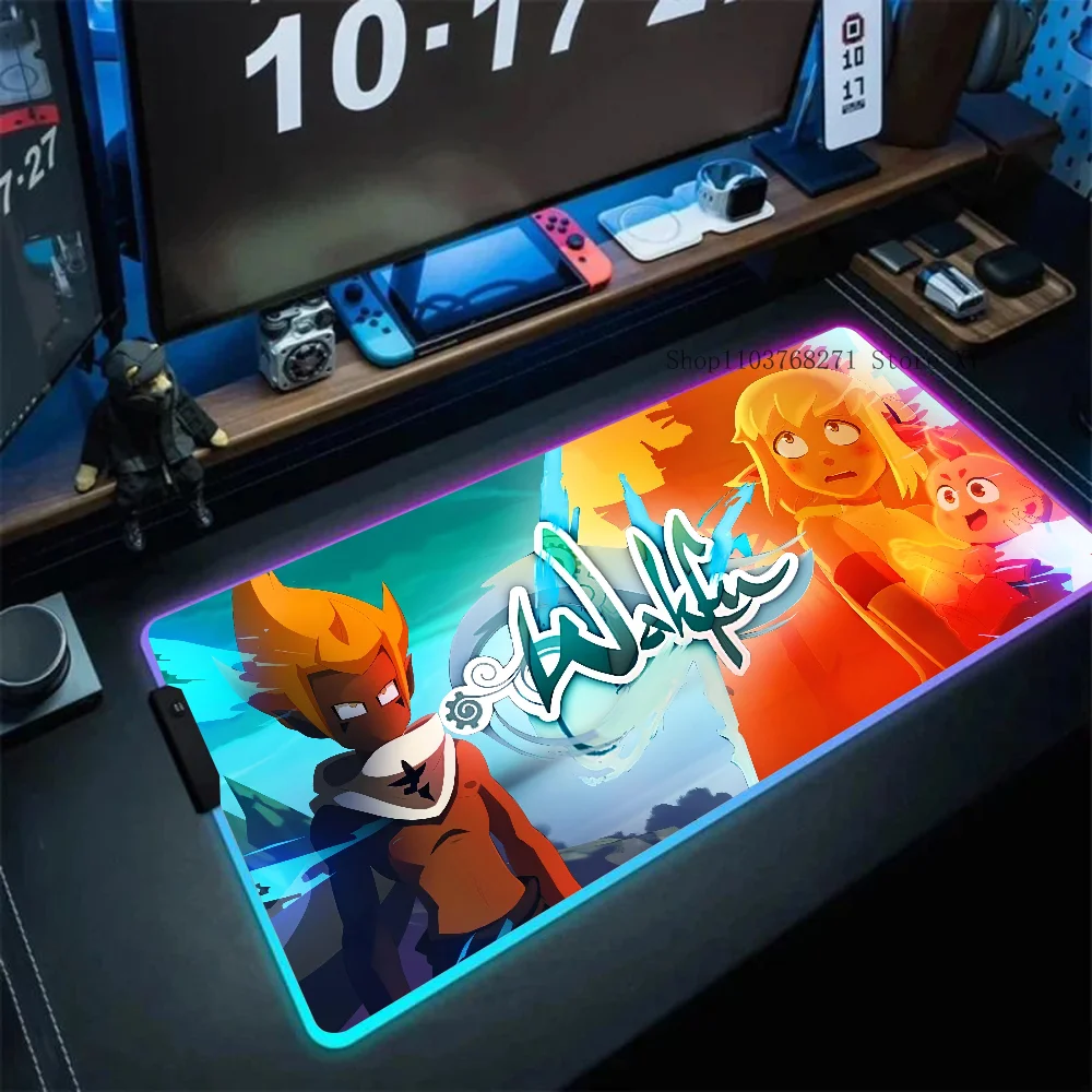 Game W-Wakfu Cool F Mousepad XXL RGB Gaming Mouse Pads HD Black Gamer Accessories Large LED