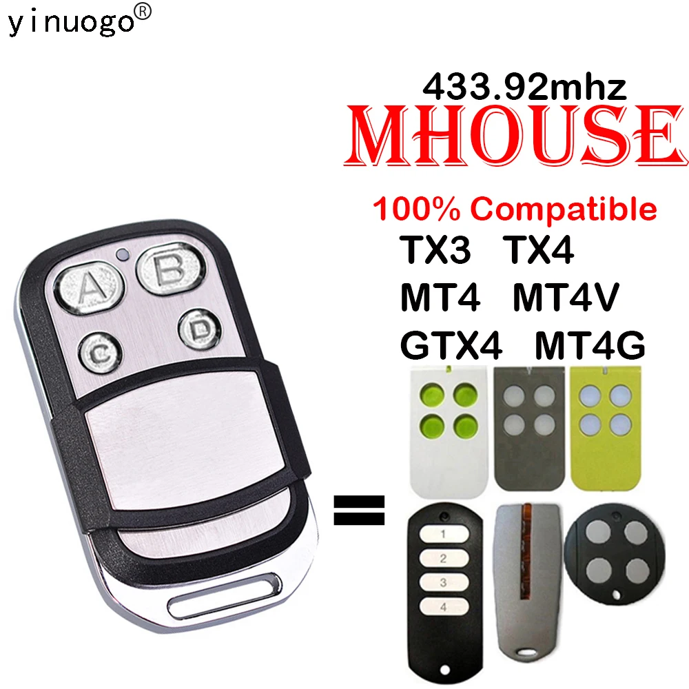 

Mhouse/MyHouse Door Gate Remote Control Compatible TX4 TX3 GTX4 433.92mhz MOOVO MT4 MT4V MT4G Garage Command