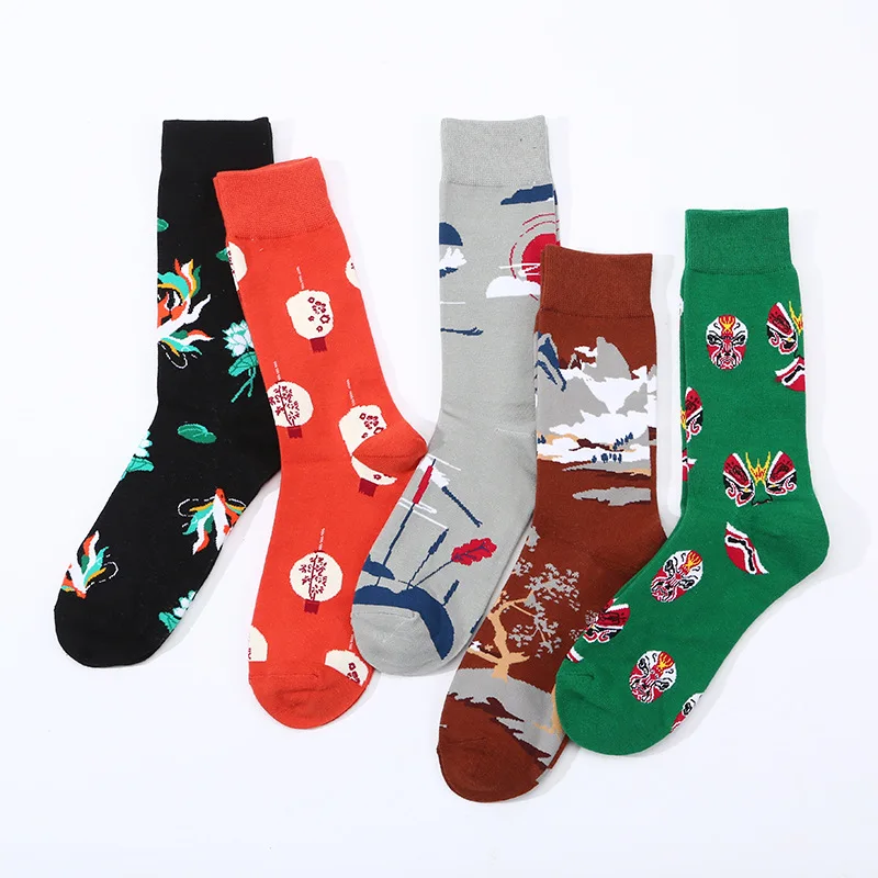 Fashion Men Cotton Socks Original Design Chinese Style Trendy Socks Spring and Autumn Cotton Sock for Men Women Skateboard Sock