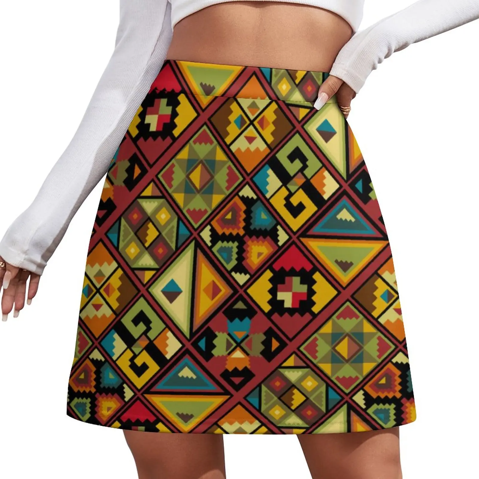 

African Style Skirt Spring Colorful Geometry Harajuku Casual A-line Skirts Cute Mini Skirt Woman Printed Oversized Skort Clothes
