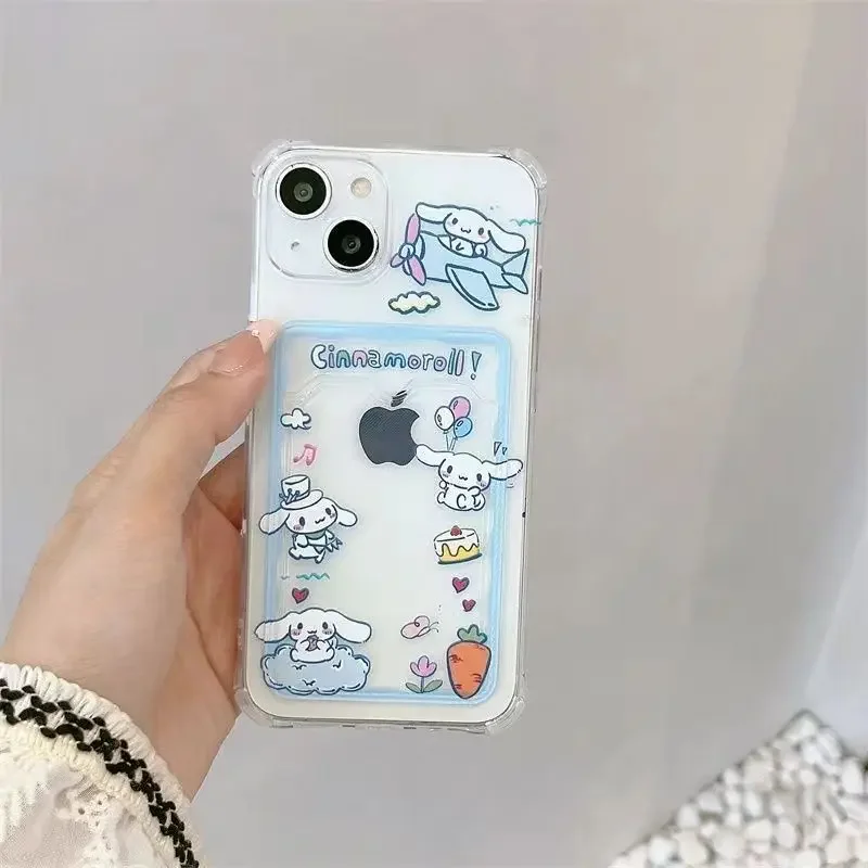 Чехол-держатель для карт Sanrio Hello Kitty Cinnamoroll Samsung Galaxy S24 Ultra S23 FE S22 A55 A35 A34 силиконовый