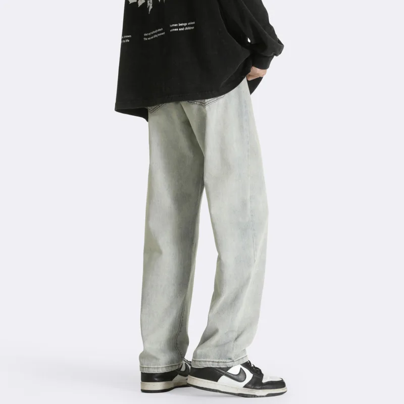 Blue Black Baggy Jeans Men Fashion Retro Casual Straight Jeans Men Japanese Streetwear Hip-hop Loose Denim Pants Mens Trousers