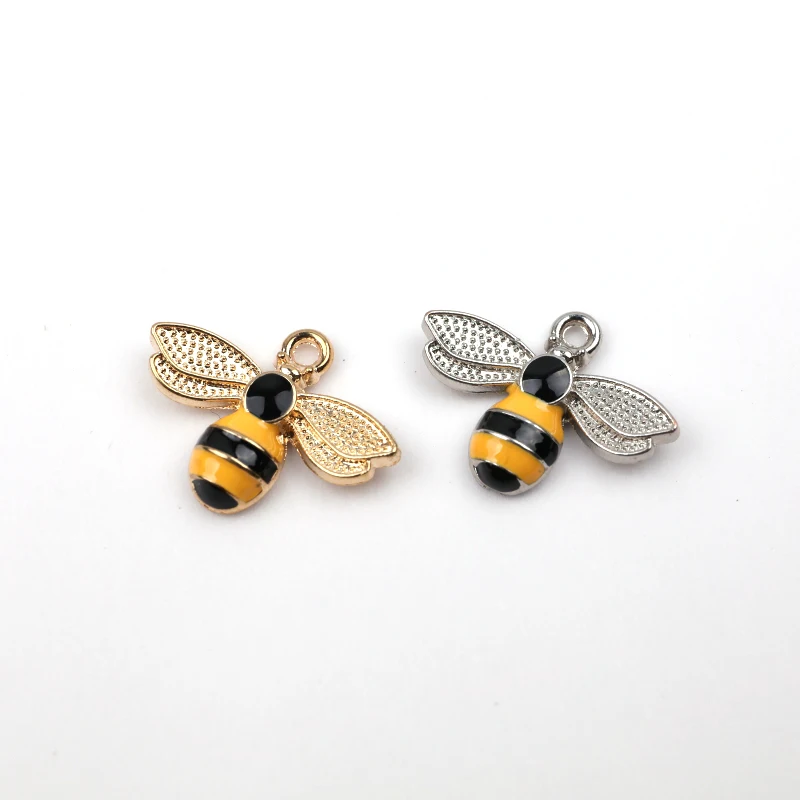 

10Pcs 17MM*23MM Cute Mini Rhinestone Enamel Bee Pendant for Women's Earrings Bracelet DIY Jewelry Making Charm Gift Wholesale