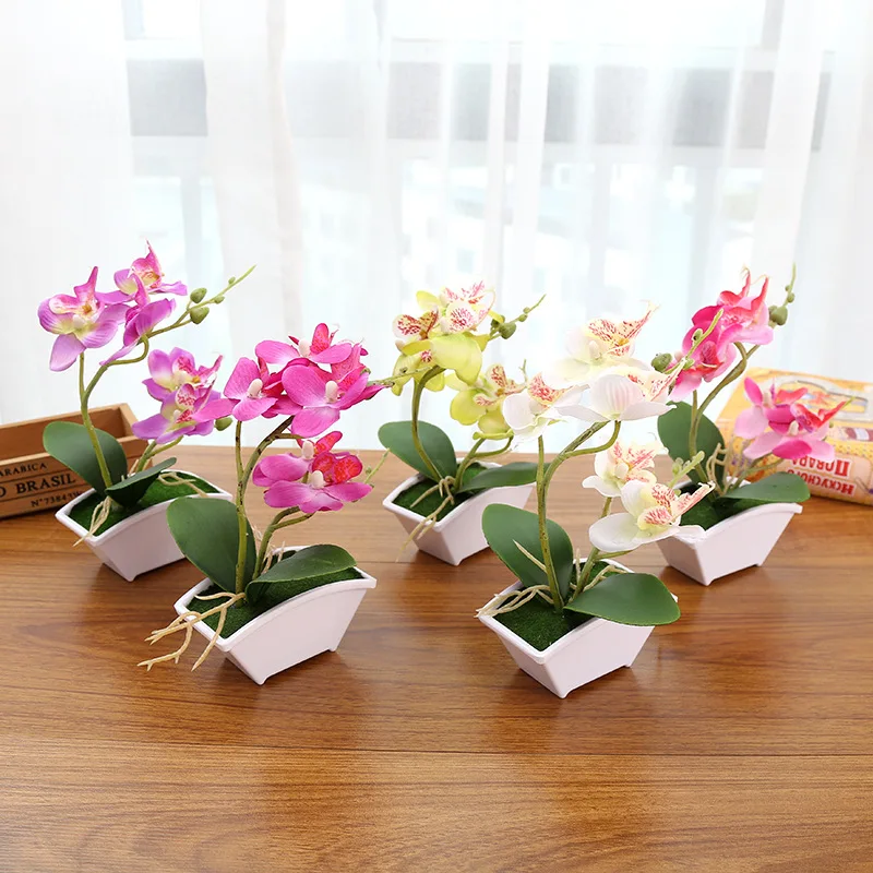 

2 Fork With Leaves Butterfly Orchid Phalaenopsis Creative Bonsai Artificial Flower Wedding Photography Props Home Decoration