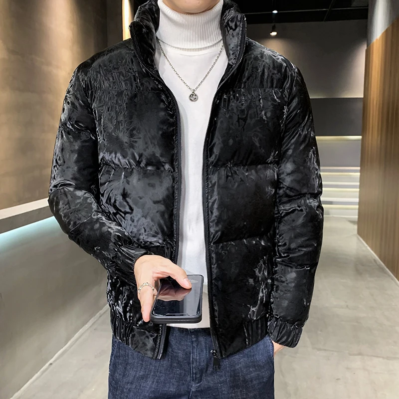 Korean Winter Men's Jackets Luxury Velvet Thicken Warm Casual Parka Stand-up Collar Streetwear Social Overcoat Chaquetas Hombre