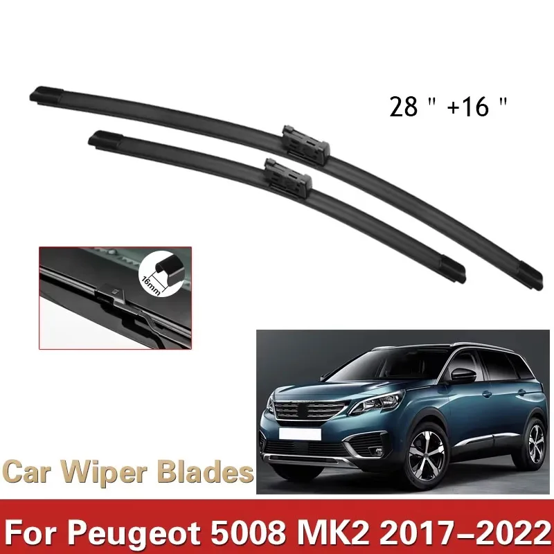 

Щетки стеклоочистителя автомобиля для Peugeot 5008 2017-2022 2-го 2-го поколения, щетки для переднего лобового стекла, омыватель, автомобильные аксессуары, наклейки