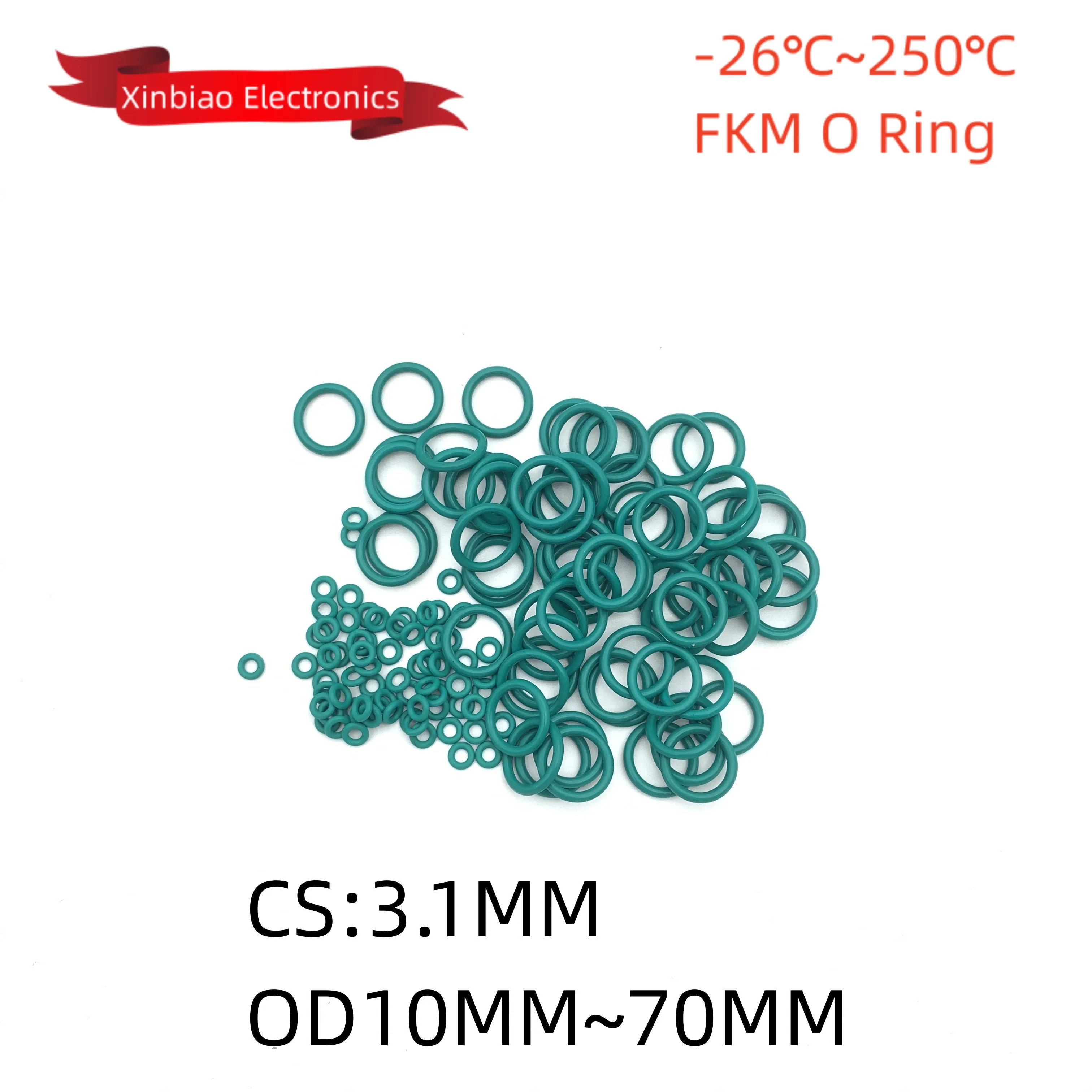 

50pcs Superior FKM Fluorine Rubber CS 3.1mm OD 10mm~70mm O Ring Sealing Gasket Insulation Oil High Temperature Resistance Green