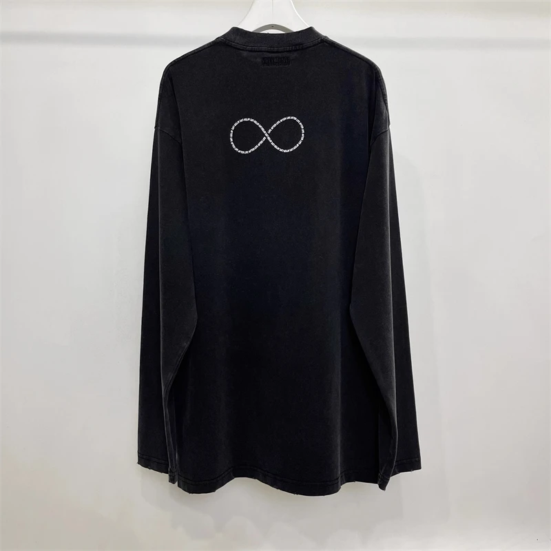 

Vintage Damage Vetement Long Sleeve T Shirt Men Women Washed Top Tees Simple Circular Logo Printing VTM T-Shirt gym