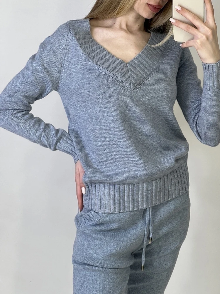 Warm Women's Knitted Suit 2023 Spring V-neck Sweater Sets for Women Joggers  Two Piece Set Pencil Pants Tracksuit Office Outfits - купить по выгодной  цене | AliExpress