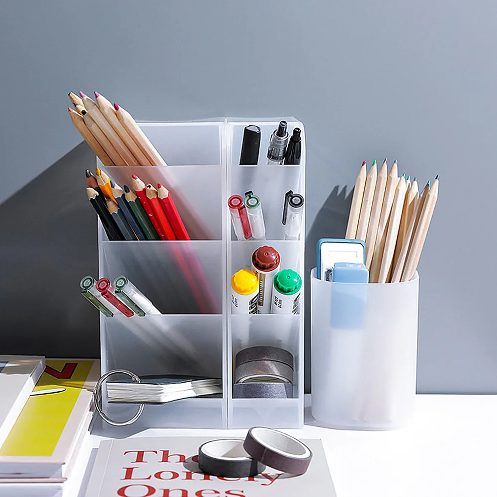 

Desk Pen Holder Pencil Makeup Organizer Desktop Organizer for Cosmetics Plastic Storage Box School Office Kawaii Stationery
