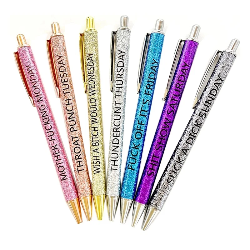 

7PC Funny Seven Days Of The Week Mood Pen Describing Mentality, Funny Pen Bad Fun Ballpoint Pen Describing Mentality