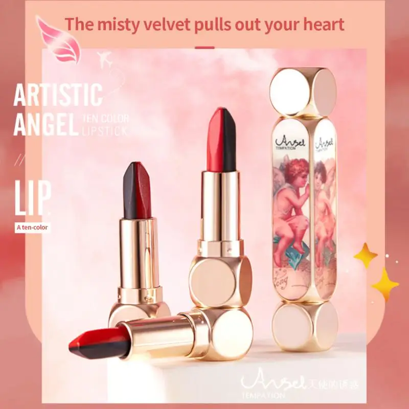 

Angel Lipstick Matte Velvet Long-lasting Waterproof Non-Stick Cup Easy To Color One Lipstick With Ten-Colors Lip Makeup TSLM1