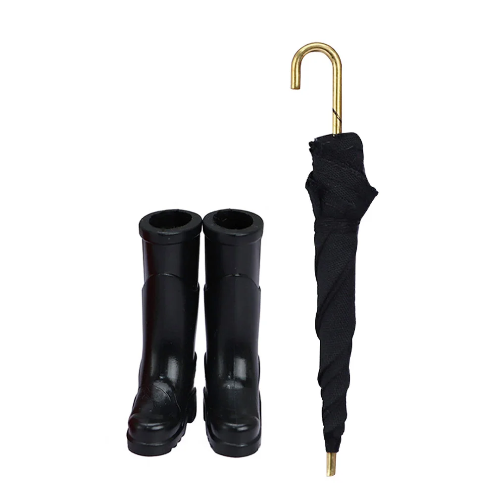 

1 Set Miniature Rain Shoes Umbrella Toy House Shoes Mini Scene Umbrella Rain Boots Decors