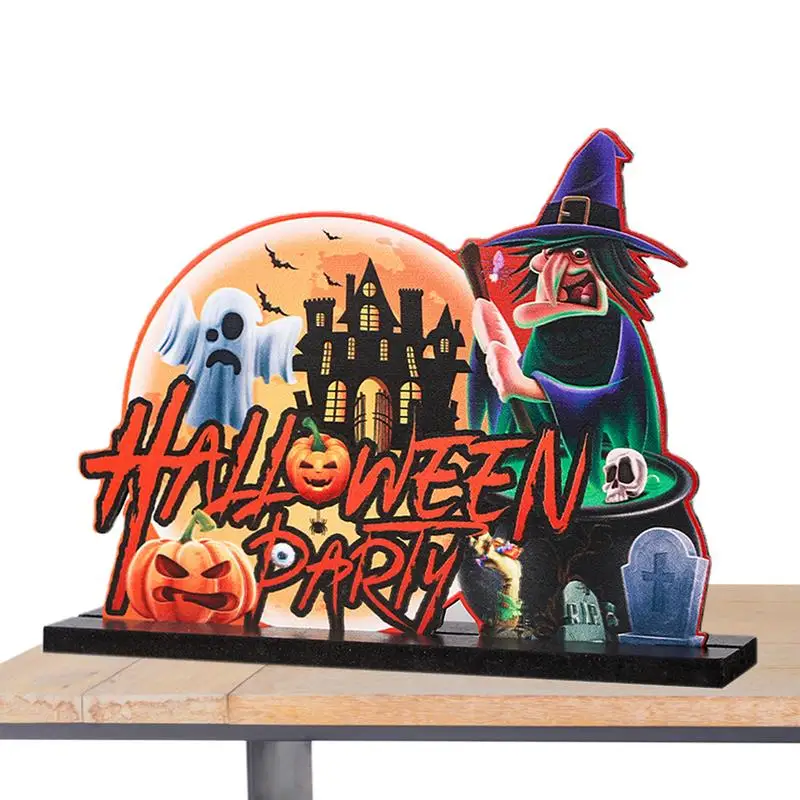 

Halloween Table Centerpiece Happy Halloween Party Decorations Wooden Table Signs Halloween Table Topper Signs With Pumpkin