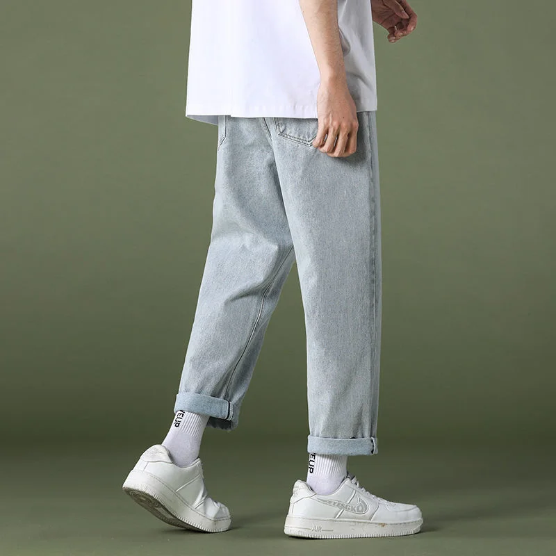 Jeans Men's Straight Solid Color Cropped Pants Loose Casual Streetwear Tidal Current Spring And Summer New Arrivals Hot Sale