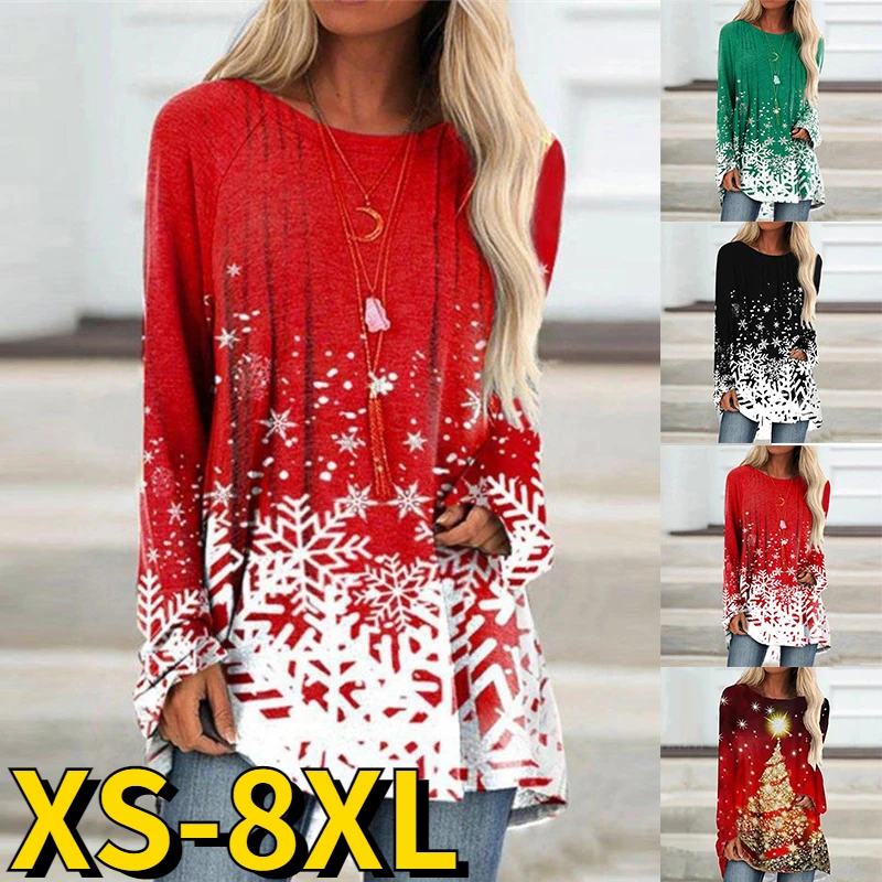 

Autumn Snowflakes Printing T-shirt Fashion Tops Women 3D Print Long Sleeve Round Collar Loose Pullover Women's Clothing Size