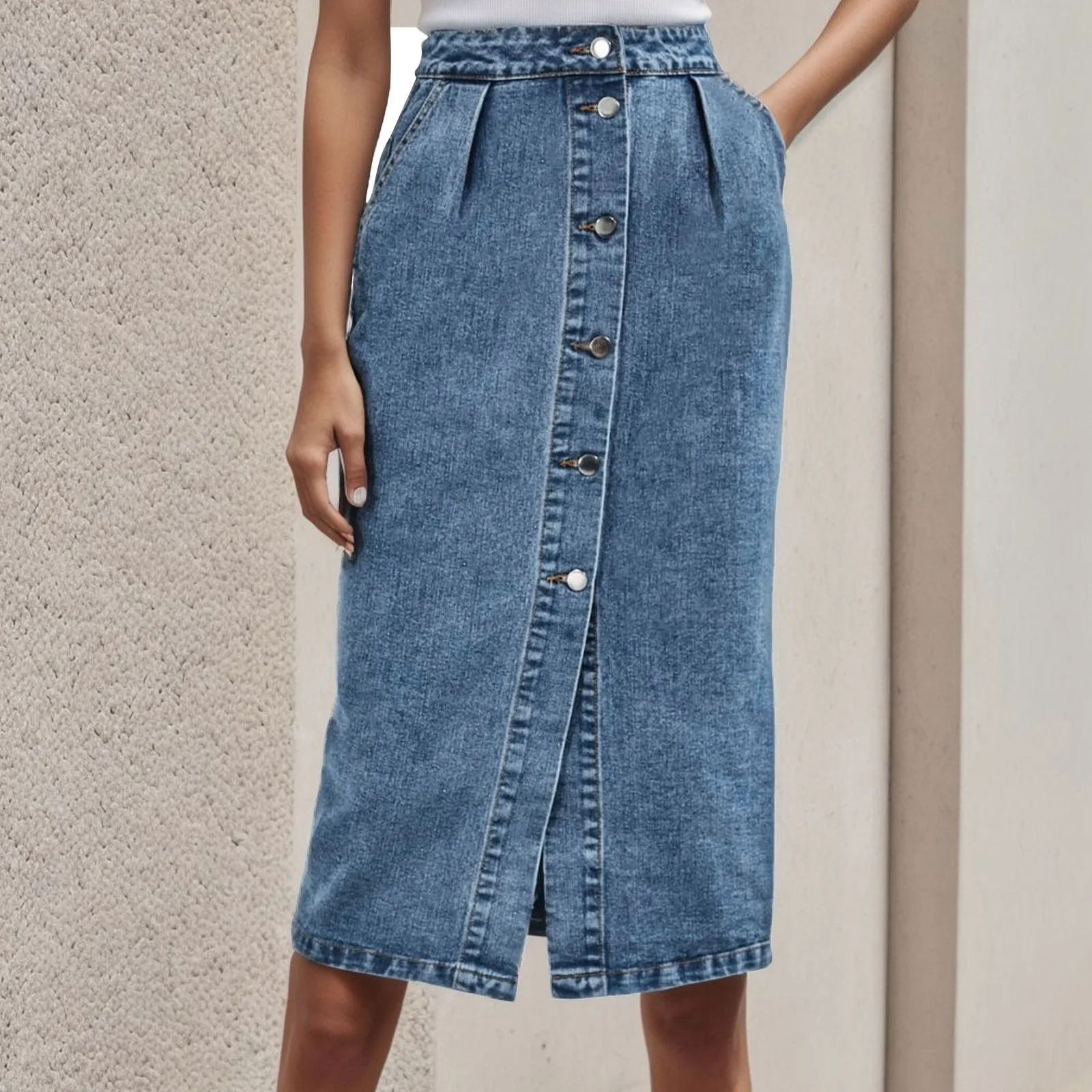 

Corduroy Skirts for Women Knee Length Womens Denim Casual Button Up Pocket Skirt