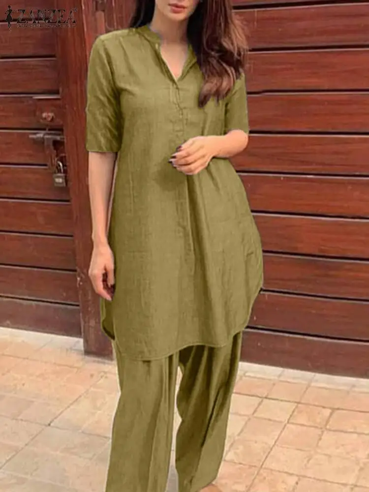 Повседневные топы с рукавами 3/4 и v-образным вырезом ZANZEA модные женские комплекты