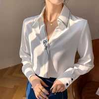 embroidered french niche top v neck white shirt womens design sense long sleeved shirt spring 2022 new v neck high street