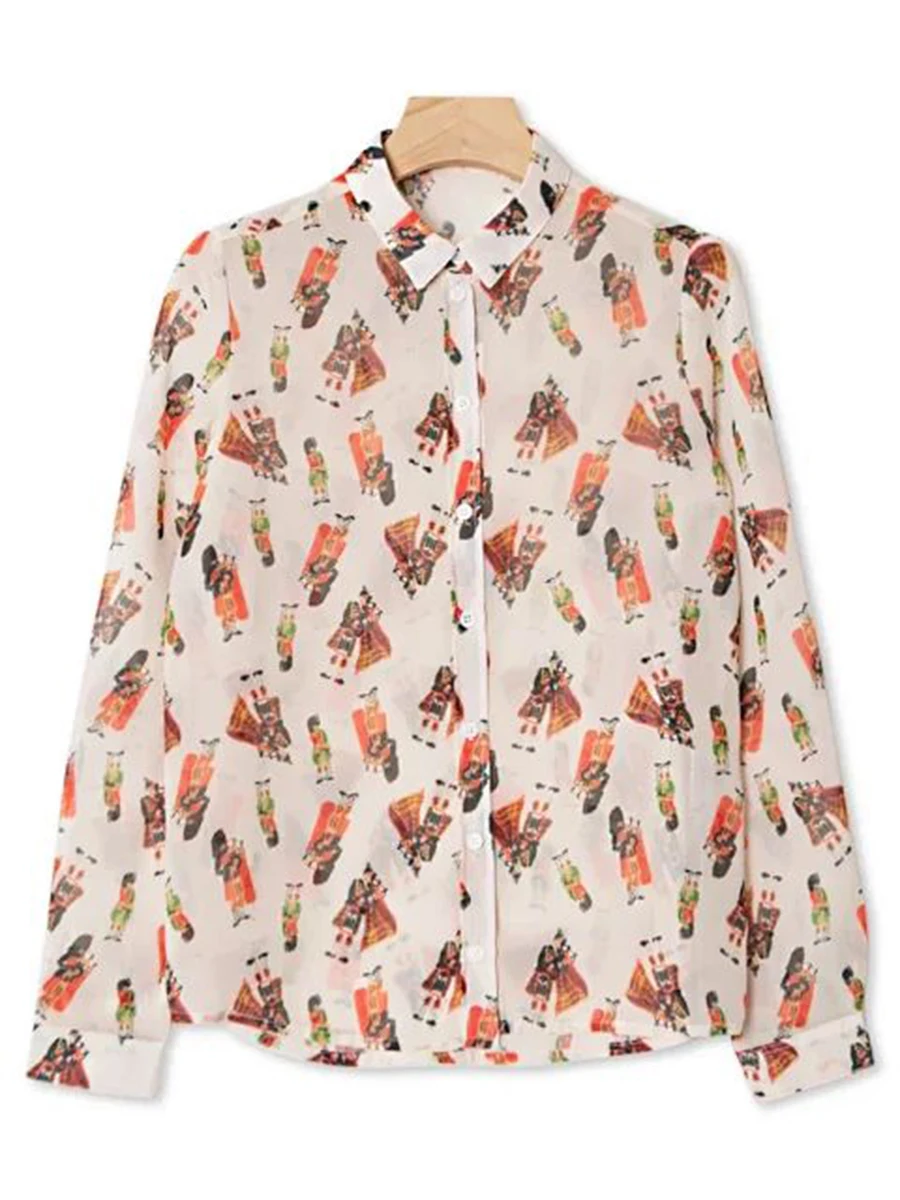 

Abstract Print Shirt Spring Woman Classic Collar Long Sleeve Single Breasted Shirts 2022 Elegant Female Vintage Chic Blouse Haut