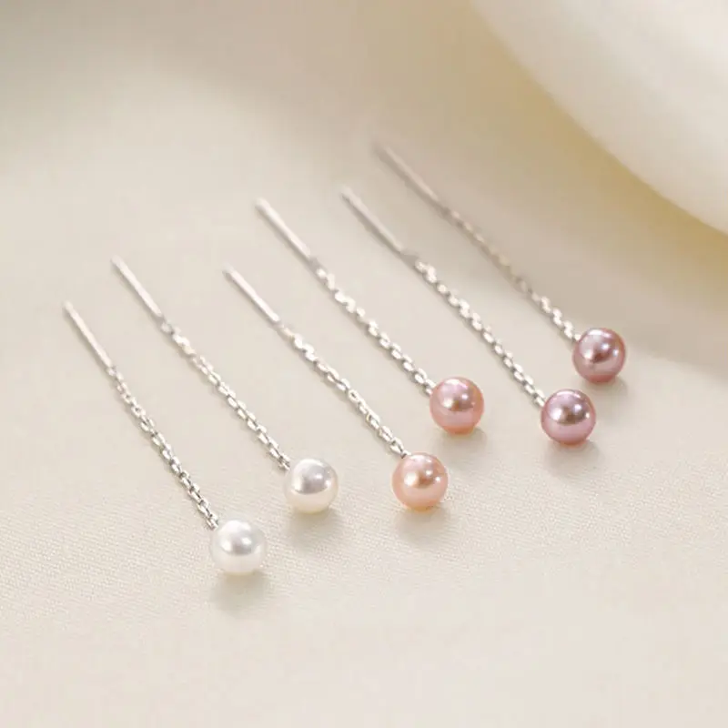 

S925 Sterling Silver Pearl Ear Line Tassel Earrings Earrings Trendy Summer Simple Short Earrings Jewelry for Women