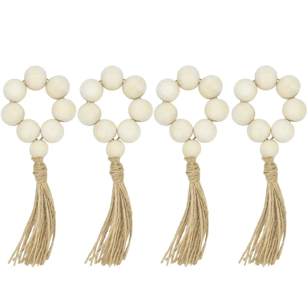 

4pcs Wooden Beads Napkin Rings Farmhouse Napkin Holders Vintage Paper Towel Buckles Wedding Napkin Holders Dinner Table