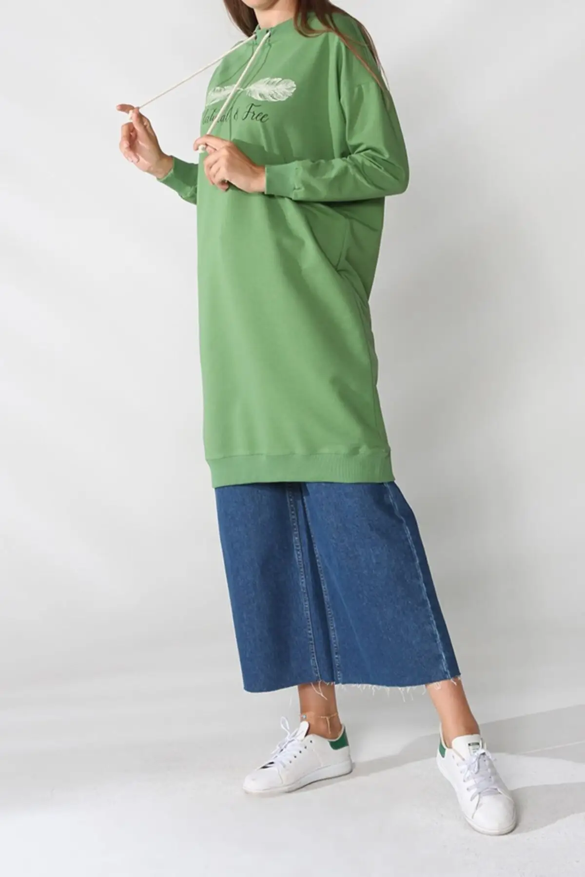 

Woman Combing Green Printed Tunic Women Muslim Sweatshirt 2021 Fashion
