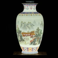 Jingdezhen Ceramic Pastel Landscape Vase Big Chinese Style Retro Home Living Room Decoration Thin Bodied Porcelain Vase
