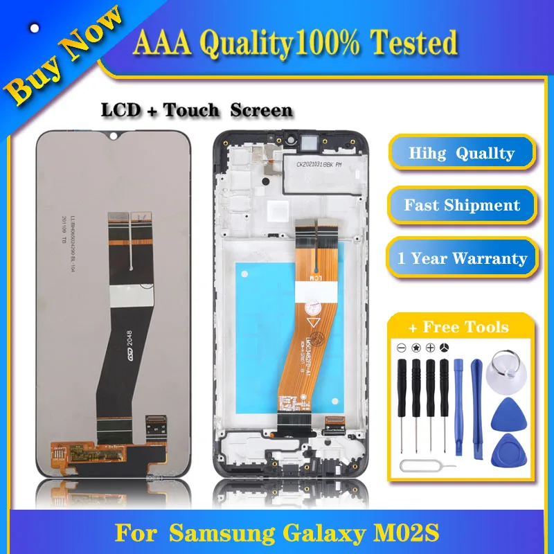 

100% Tested TFT Material LCD Screen and Digitizer for Samsung Galaxy M02s Full Assembly With Frame