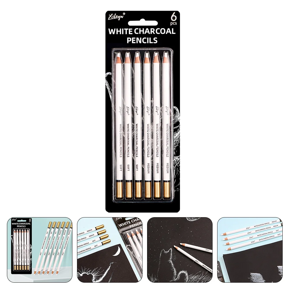 

6Pcs White Charcoal Pencils Drawing Highlight Pencils Sketch Pencils for Dark Tinted Paper Sketching Drawing Shading Blending